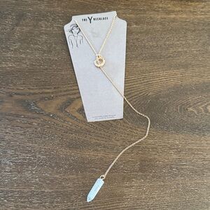 Elegant Gold Y Necklace with Blue Crystal Pendant